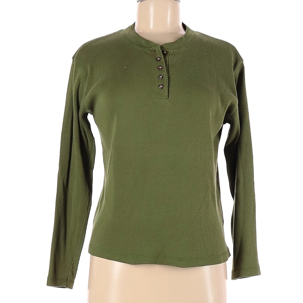 VTG JENNIFER MOORE Large ribbed Olive green Henley sweater L